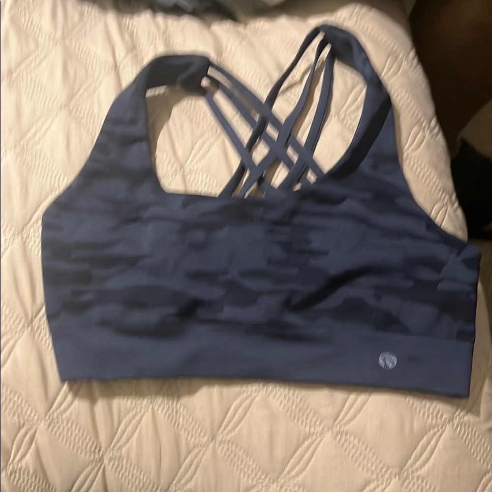 Marika Blue Strappy Sports Bra with Scoop Neckline